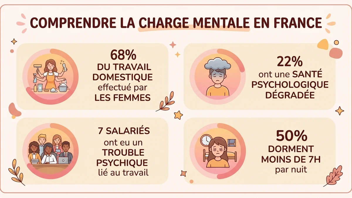 Infographie statistiques charge mentale en France 2026