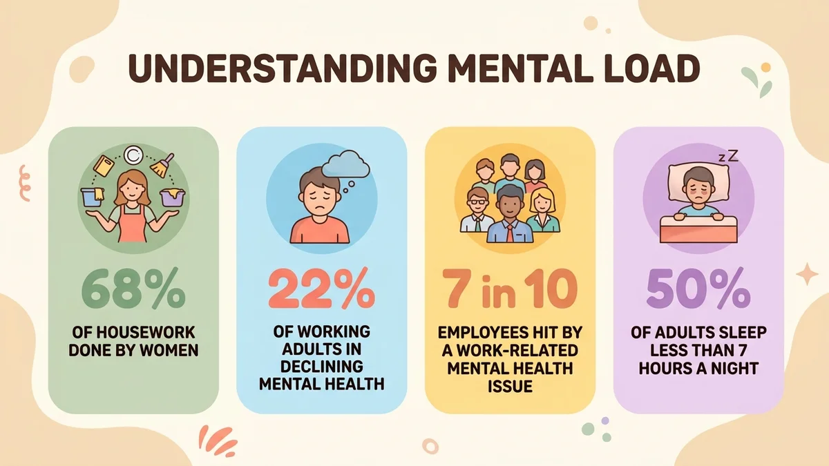 Infographic of mental load statistics in France 2026