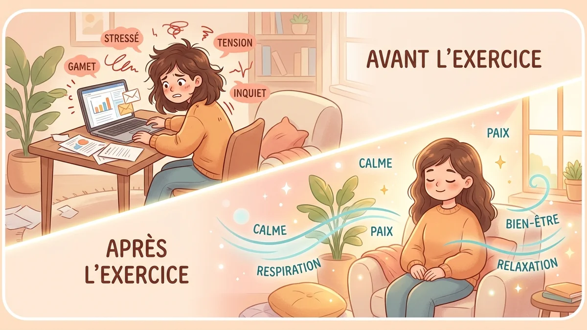 Illustration d'une personne progressant dans sa pratique de respiration, du niveau débutant à avancé