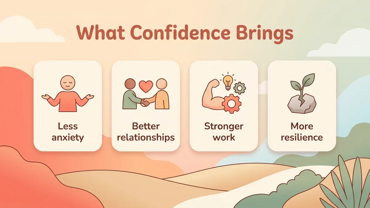 Infographic of the proven benefits of self-confidence exercises by category