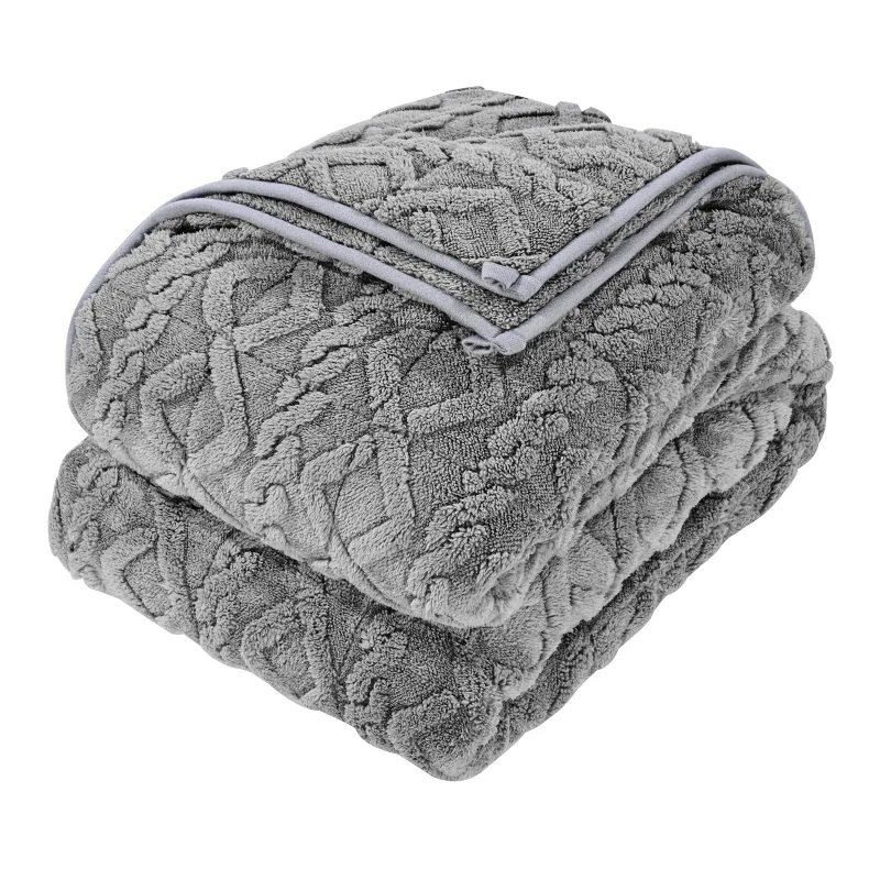 Gray weighted blanket for adults, folded, textured fleece face